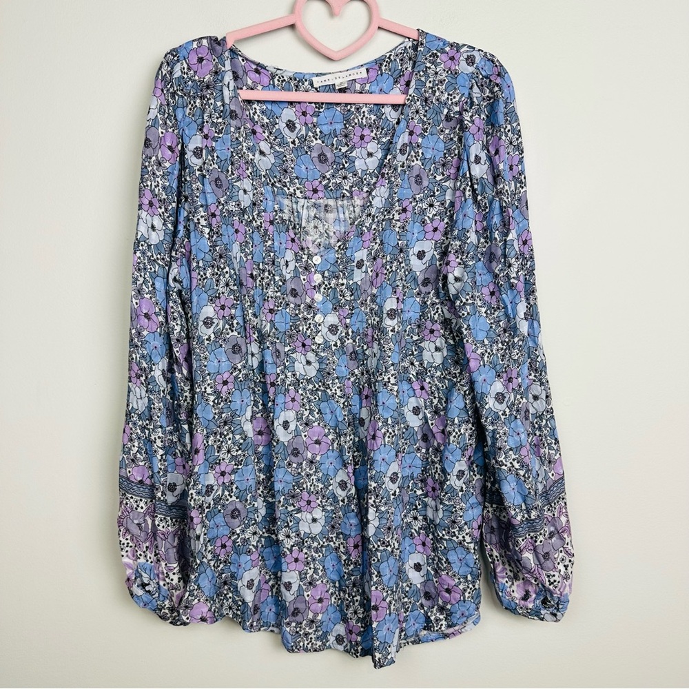 Jane and Delancey Floral Blouse in Blue and Purple Size XL